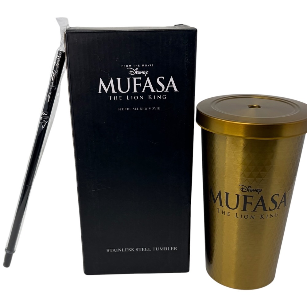 Disney Mufasa The Lion King Gold Stainless Steel Tumbler Set LE NIB w Straw